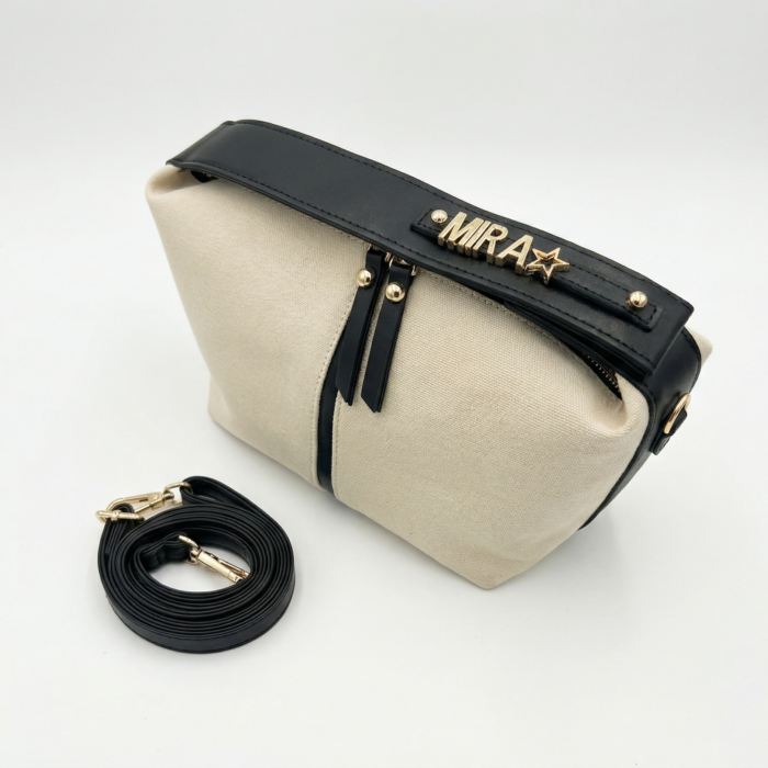 Krem/Siyah Charm Çanta